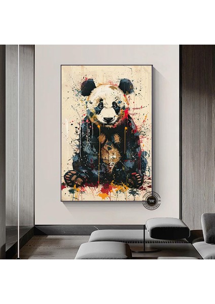 Graffiti Panda Duvar Sanatı; Renkli Hayvan Tablosu; Modern Panda Dekoru; Büyük Çok Renkli Sanat Baskı