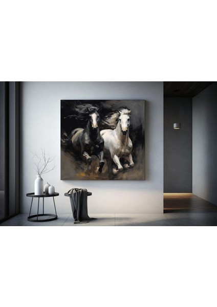 Iki At Kanvası, At Kanvas Sanatı, Hayvan Duvar Sanatı, Kanvas Duvar Sanatı, Modern Duvar Sanatı fırsatları