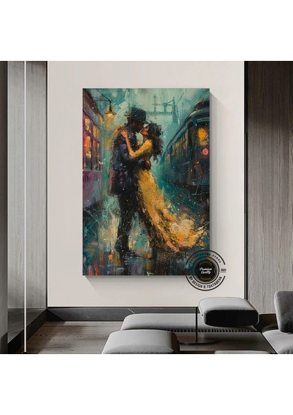 Romantik Çift Duvar Sanatı – Soyut Öpüşen Çift Çok Renkli Kanvas; Aşıklar Sanatı; Renkli Duvar Tablos