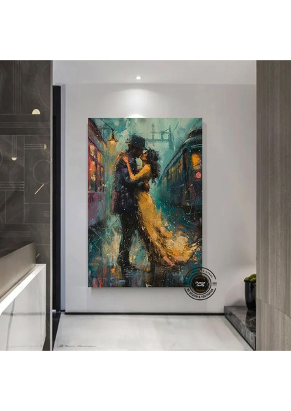 Romantik Çift Duvar Sanatı – Soyut Öpüşen Çift Çok Renkli Kanvas; Aşıklar Sanatı; Renkli Duvar Tablos fiyatları