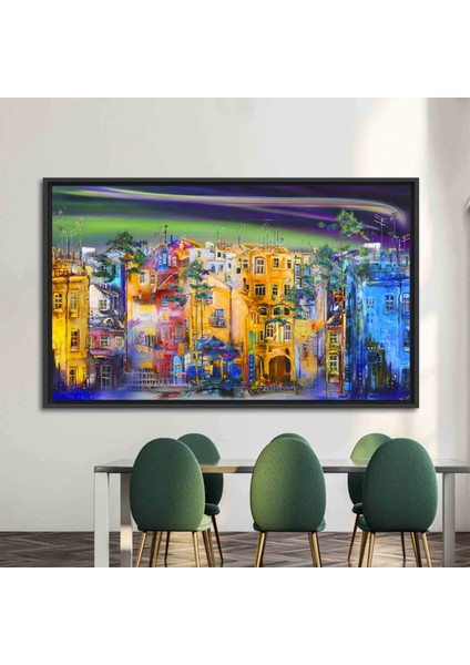 Sokak Silüeti Tablosu, Şehir Manzarası Yağlıboya Kanvas, Manzara Posteri
