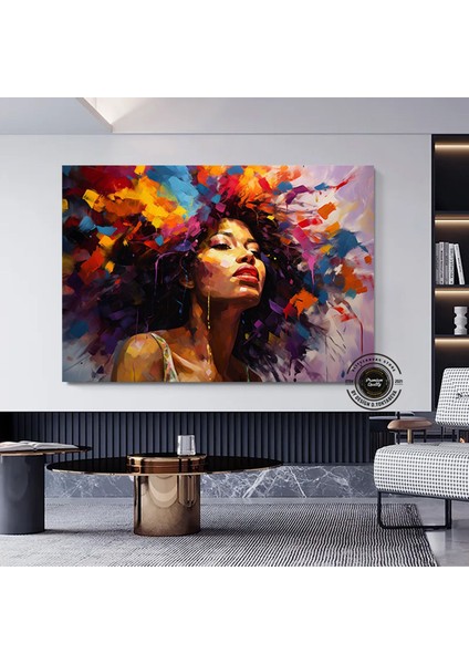 Afrika-Amerikan Sanatı Büyük Kanvas – Siyah Kadın Portresi; Soyut Afrika Kadın Baskısı; Renkli Soyut