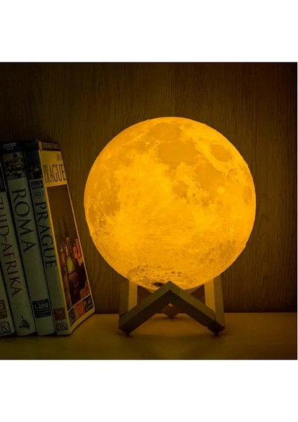 Dokunmatik ve Dekoratif 3D Ay Şeklinde Dolunay Lamba Gece Lambası