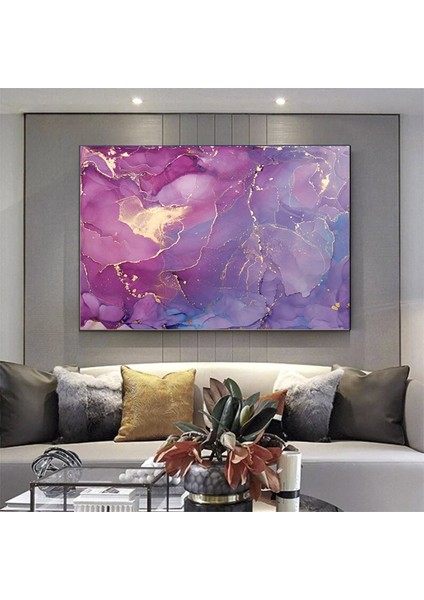 Pembe ve Altın Mermer Soyut Sanat – Oturma Odası Için Modern Kanvas Duvar Dekoru
