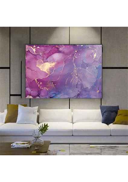 Pembe ve Altın Mermer Soyut Sanat – Oturma Odası Için Modern Kanvas Duvar Dekoru