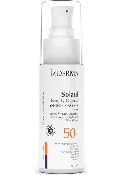 Izderma Solarif Evenify-Defense Leke Karşıtı Güneş Kremi 50 ml 50 Spf