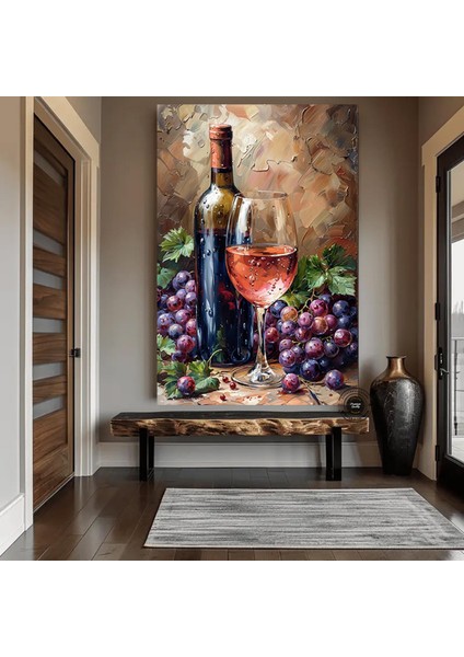 Şarap Şişesi ve Kadehi Temalı Kanvas, Kırmızı Şarap Duvar Sanatı, Asılmaya Hazır indirimleri