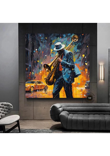 Saksafoncu Renkli Tablo Stili Kanvas Baskı; Caz Graffiti Sanatı; Caz Duvar Sanatı; Sokak Sanat Müzis modelleri