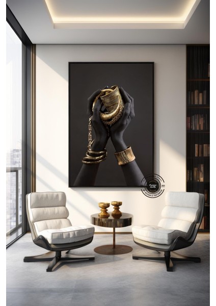 Afrikalı Kadın Kanvası, Altın ve Siyah Renklerde Dikey Kadın Portresi, El Temalı Sanat fırsatları