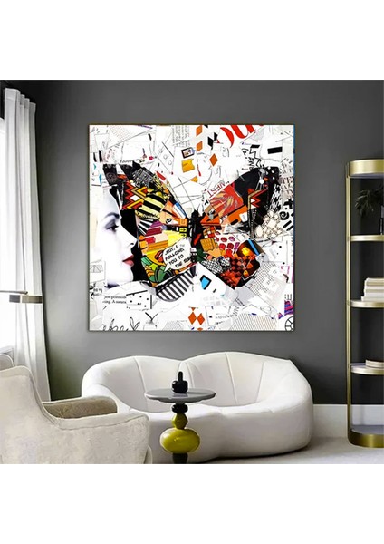 Kelebek Kanvas Dekorları, Banksy Tarzı Graffiti Kanvas, Sokak Sanatı Baskısı modelleri
