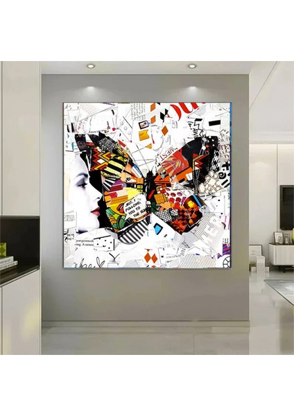 Kelebek Kanvas Dekorları, Banksy Tarzı Graffiti Kanvas, Sokak Sanatı Baskısı