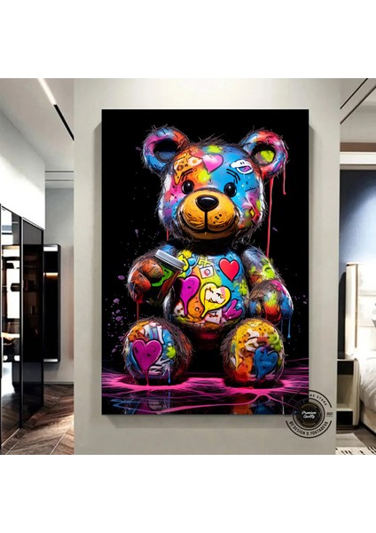 Ayıcık Duvar Tablosu, Ayı Graffiti Sanatı, Renkli Sokak Sanatı indirimleri