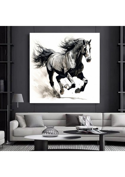 Siyah At Duvar Sanatı; Siyah At Kanvas Baskısı; At Duvar Sanatı; Büyük Boy Hayvan Duvar Sanatı