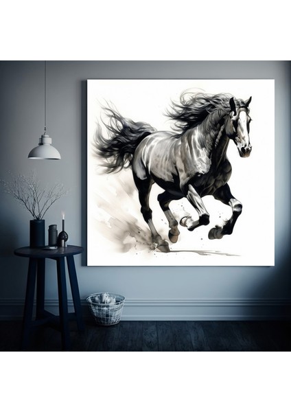 Siyah At Duvar Sanatı; Siyah At Kanvas Baskısı; At Duvar Sanatı; Büyük Boy Hayvan Duvar Sanatı fiyatları