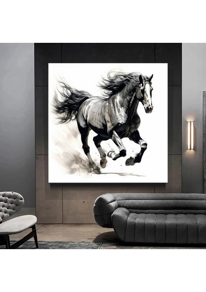 Siyah At Duvar Sanatı; Siyah At Kanvas Baskısı; At Duvar Sanatı; Büyük Boy Hayvan Duvar Sanatı modelleri