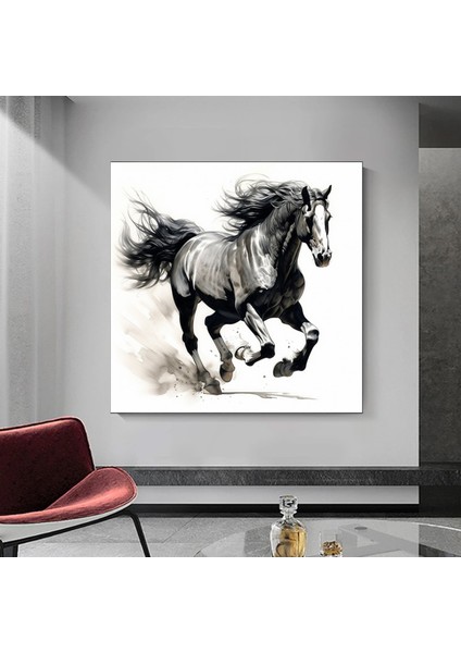 Siyah At Duvar Sanatı; Siyah At Kanvas Baskısı; At Duvar Sanatı; Büyük Boy Hayvan Duvar Sanatı fırsatları