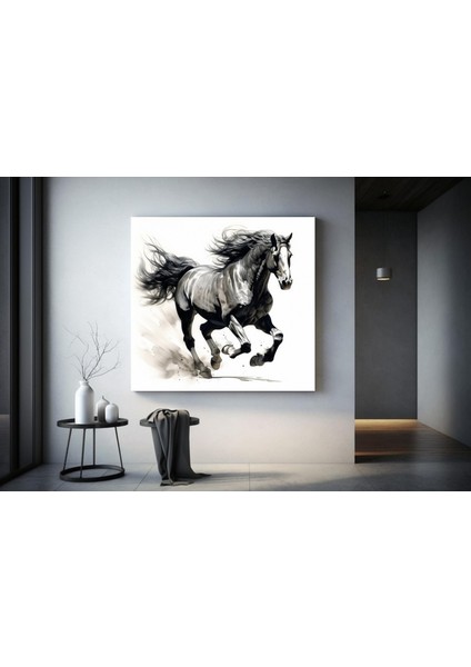 Siyah At Duvar Sanatı; Siyah At Kanvas Baskısı; At Duvar Sanatı; Büyük Boy Hayvan Duvar Sanatı indirimleri
