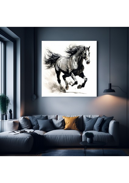Siyah At Duvar Sanatı; Siyah At Kanvas Baskısı; At Duvar Sanatı; Büyük Boy Hayvan Duvar Sanatı