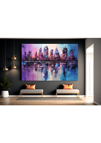 Mor ve Mavi Soyut Şehir Manzarası, Soyut Kanvas Baskı fiyatları