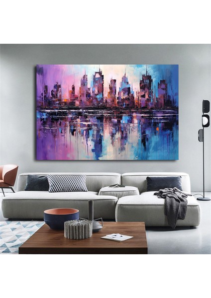 Mor ve Mavi Soyut Şehir Manzarası, Soyut Kanvas Baskı modelleri