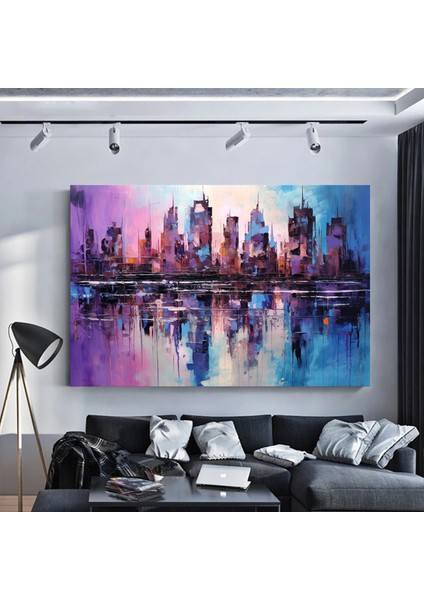 Mor ve Mavi Soyut Şehir Manzarası, Soyut Kanvas Baskı fırsatları
