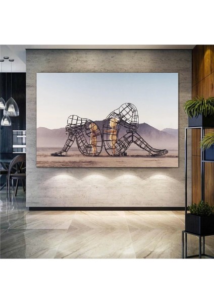 Iç Çocuk Parlayan Heykel Temalı Modern Sanat, Burning Man Figürlü Duvar Kanvası