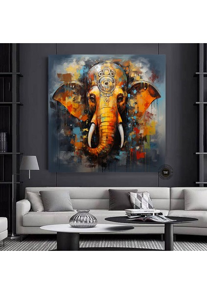 Çok Renkli Ganeşa Soyut Tablo – Büyük Ganpati Kanvas, Hint Ev Dekoru