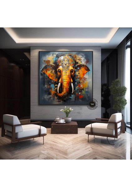 Çok Renkli Ganeşa Soyut Tablo – Büyük Ganpati Kanvas, Hint Ev Dekoru modelleri