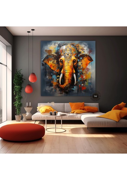 Çok Renkli Ganeşa Soyut Tablo – Büyük Ganpati Kanvas, Hint Ev Dekoru fırsatları