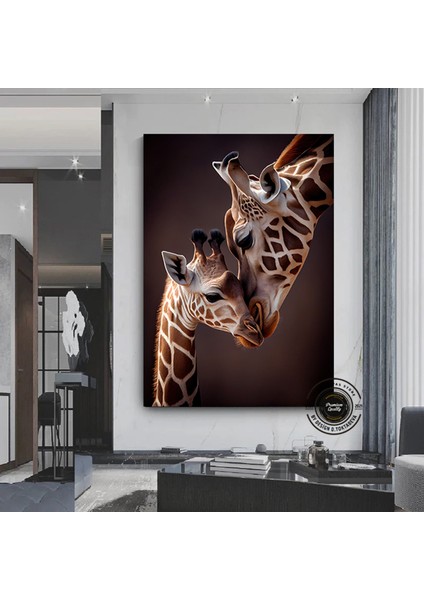 Anne ve Yavru Zürafa Kanvas Duvar Sanatı, Sevimli Hayvan Dekoru, Zürafa Tablosu, Soyut Hayvan Sanatı