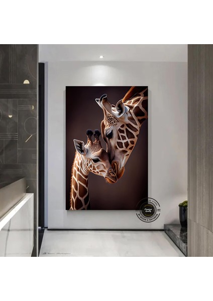 Anne ve Yavru Zürafa Kanvas Duvar Sanatı, Sevimli Hayvan Dekoru, Zürafa Tablosu, Soyut Hayvan Sanatı fiyatları