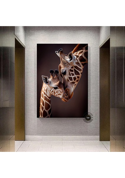 Anne ve Yavru Zürafa Kanvas Duvar Sanatı, Sevimli Hayvan Dekoru, Zürafa Tablosu, Soyut Hayvan Sanatı modelleri