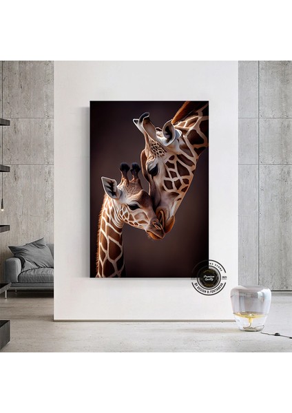 Anne ve Yavru Zürafa Kanvas Duvar Sanatı, Sevimli Hayvan Dekoru, Zürafa Tablosu, Soyut Hayvan Sanatı