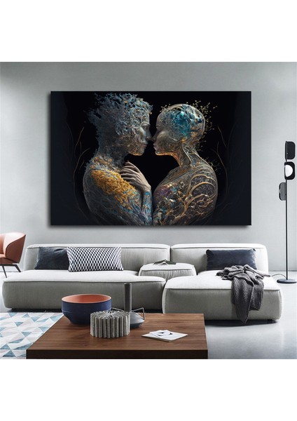 Aşka Dair: Iki Bedende Tek Ruh – Aşk Temalı Çift Kanvas Tablosu modelleri
