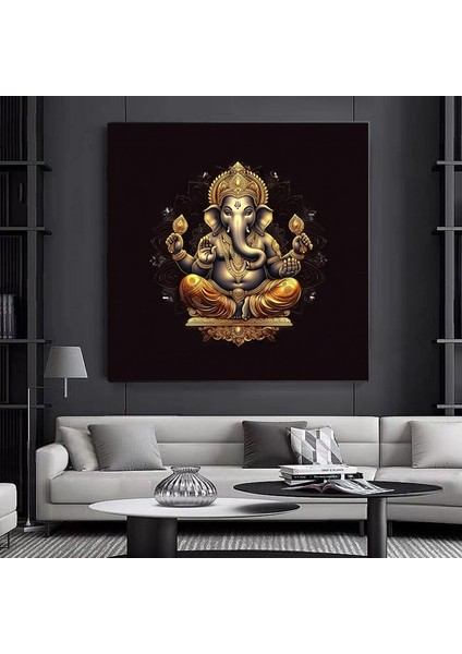 Muhteşem Ganesha Duvar Sanatı – Soyut Duvar Tablosu; Renkli Ganesha Kanvas