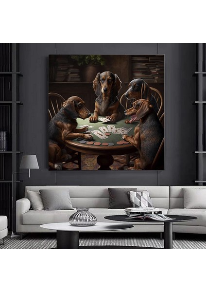 Özel Evcil Hayvan Portresi; Poker Oynayan Köpekler; Kişiye Özel Kanvas Sanatı; Poker Masasında Köpek