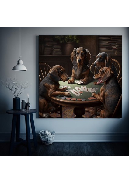 Özel Evcil Hayvan Portresi; Poker Oynayan Köpekler; Kişiye Özel Kanvas Sanatı; Poker Masasında Köpek fiyatları