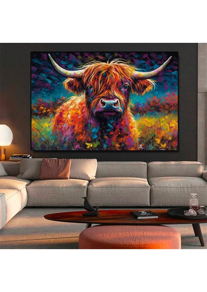 Renkli Boyanmış Iskoç Dağ Ineği Sanatı, Ev Dekoru Için Kanvas Baskı modelleri