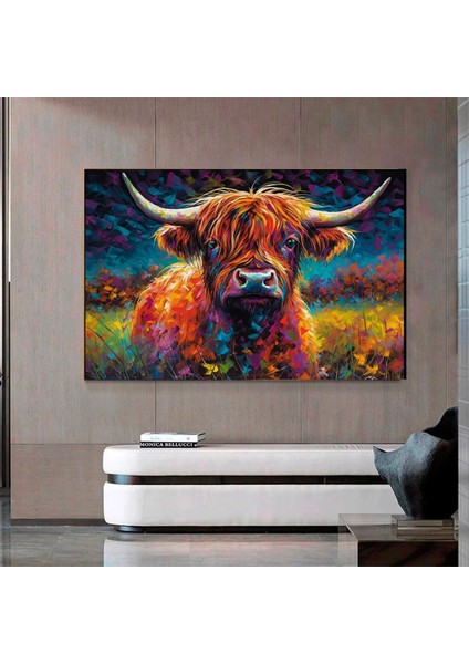 Renkli Boyanmış Iskoç Dağ Ineği Sanatı, Ev Dekoru Için Kanvas Baskı indirimleri