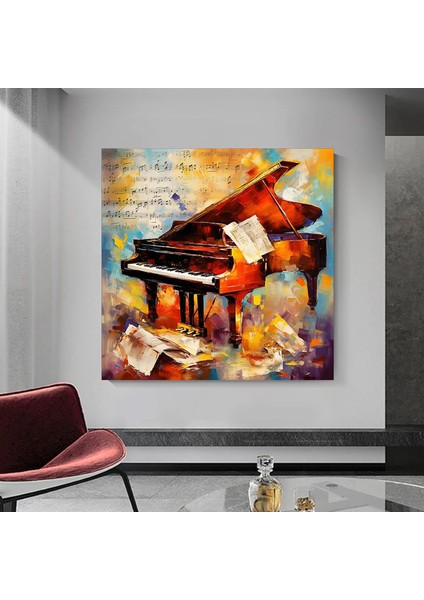 Piyano Müzik Temalı Yağlıboya Kanvas, Modern Tasarım Müzikal Duvar Dekoru