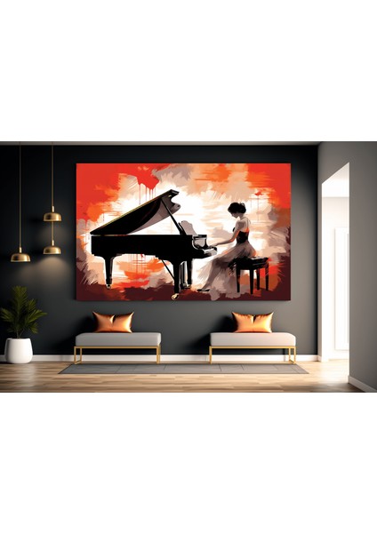 Piyano Çalan Kadın Kanvası, Renkli Müzik Temalı Ev Dekoru fiyatları