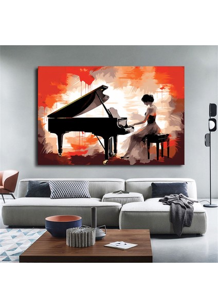 Piyano Çalan Kadın Kanvası, Renkli Müzik Temalı Ev Dekoru modelleri