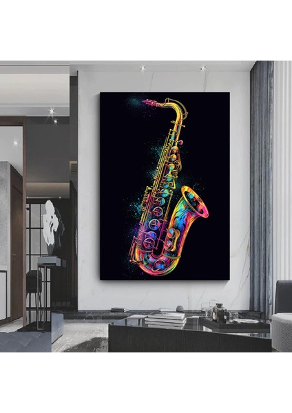 Gökkuşağı Renkli Saksafon Kanvası, Renkli Müzik Temalı Duvar Dekoru