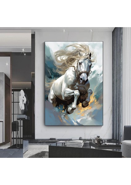Beyaz At Kanvas Tablosu, Vahşi At Duvar Sanatı, At Kanvas Tablosu, Beyaz At Posteri