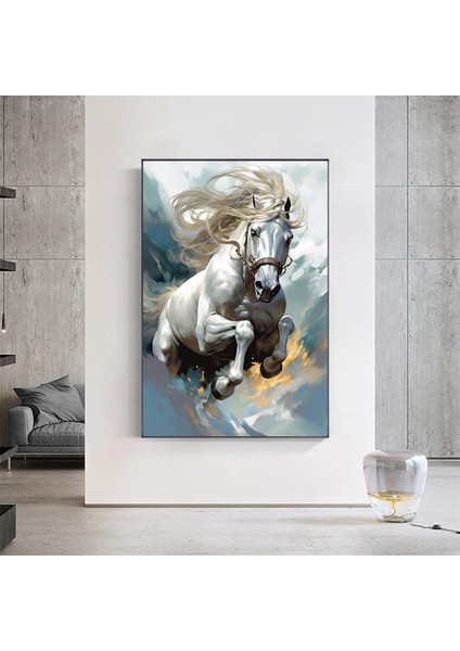 Beyaz At Kanvas Tablosu, Vahşi At Duvar Sanatı, At Kanvas Tablosu, Beyaz At Posteri fırsatları