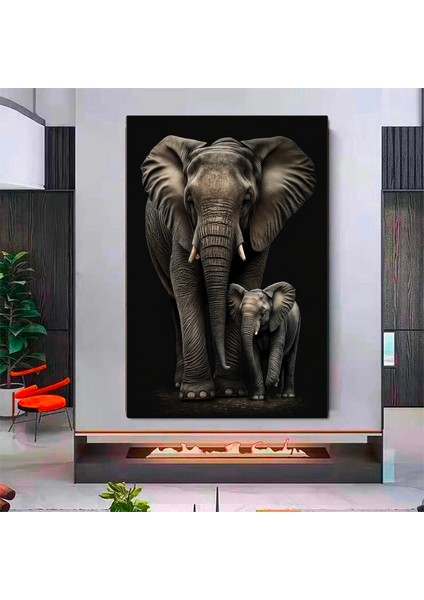 Fil ve Yavru Fil Ailesi Kanvas Sanatı; Hayvan Temalı Duvar Dekoru fiyatları
