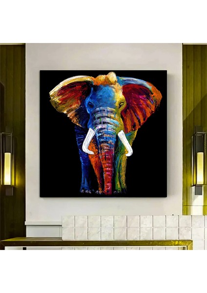 Soyut Renkli Fil Tablosu, Kanvas Baskı Duvar Sanatı, Oturma Odası ve Yatak Odası Duvar Dekoru