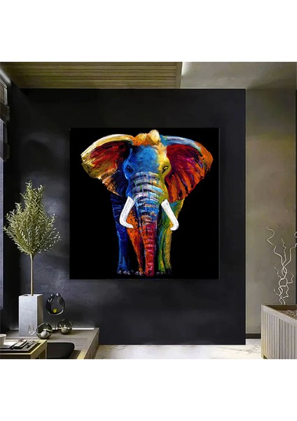 Soyut Renkli Fil Tablosu, Kanvas Baskı Duvar Sanatı, Oturma Odası ve Yatak Odası Duvar Dekoru