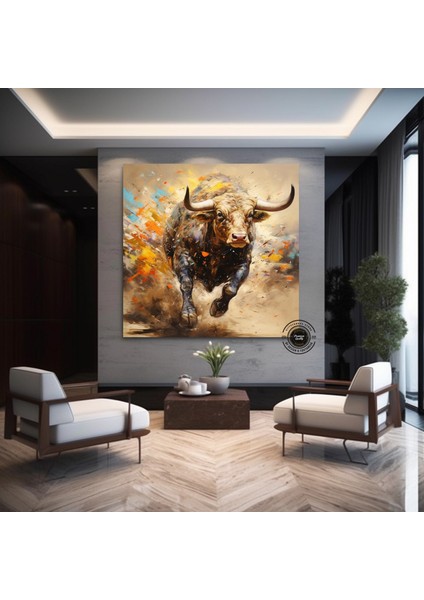Boğa Kanvas Tablosu – Altın & Siyah Saldıran Boğa – Finans Bölgesi Ev & Ofis Dekoru fiyatları