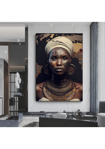 Modern Afrikalı Kadın Kanvas Tablo – Oturma Odası Dekoru; Etnik Kadın Sanatı; Afrikalı Kadın Baskısı